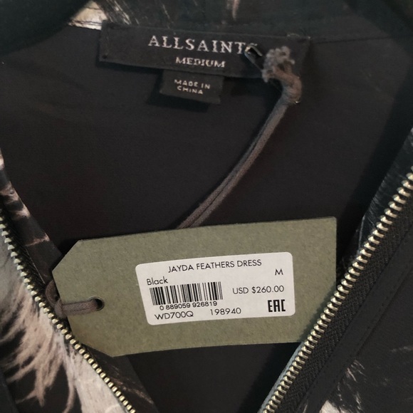 NWT All Saints Jayden Feather Dress Black Sz Medium - Picture 7 of 16